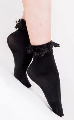 Music Legs Little Miss Black Ruffle Ankle Socks