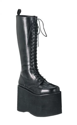 Demonia MEGA-602 Black Vegan Leather Knee High Platform Boots Shoes