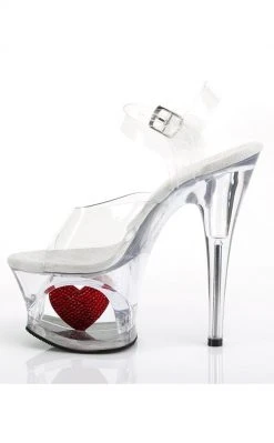 Pleaser MOON-708HRS Clear Red Heart Heels