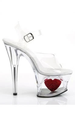 Pleaser MOON-708HRS Clear Red Heart Heels