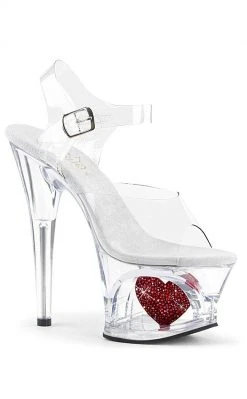 Pleaser MOON-708HRS Clear Red Heart Heels