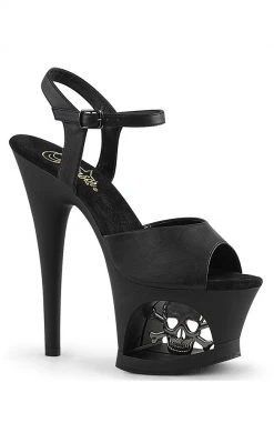 Pleaser Pole Shoes MOON-709SK Black Matte Skull Heels