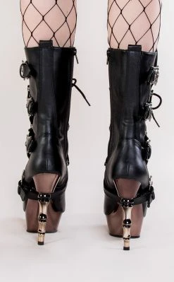 Demonia MUERTO-1026 Black & Pewter Steampunk Boots Shoes