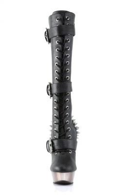 Demonia MUERTO-2028 Black & Pewter Skull Knee High Boots