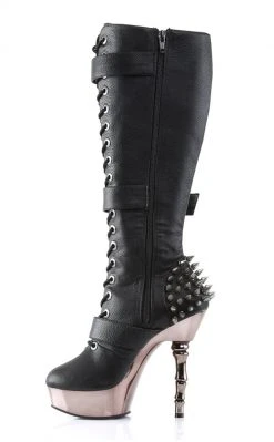 Demonia MUERTO-2028 Black & Pewter Skull Knee High Boots