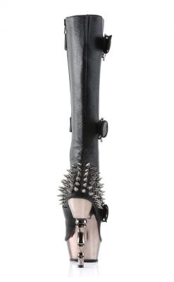 Demonia MUERTO-2028 Black & Pewter Skull Knee High Boots