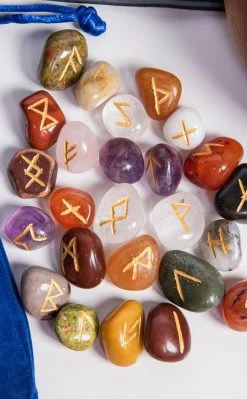 Crystals Mixed Stone Elder Futhark Viking Rune Set Home Decor