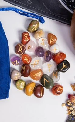 Crystals Mixed Stone Elder Futhark Viking Rune Set Home Decor