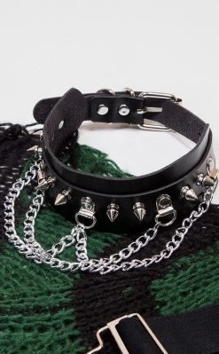 Cold Black Heart Chokers Modern Metal Chained Choker