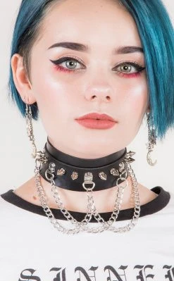 Cold Black Heart Chokers Modern Metal Chained Choker