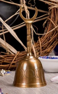 TB Moon Brass Altar Bell W Crescent Handle