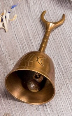 TB Moon Brass Altar Bell W Crescent Handle