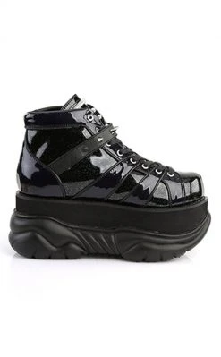 Demonia NEPTUNE-100 Black Holographic Platform Sneaker Ankle Boots