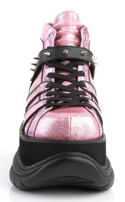 Demonia NEPTUNE-100 Pink Holographic Platform Sneaker Ankle Boots