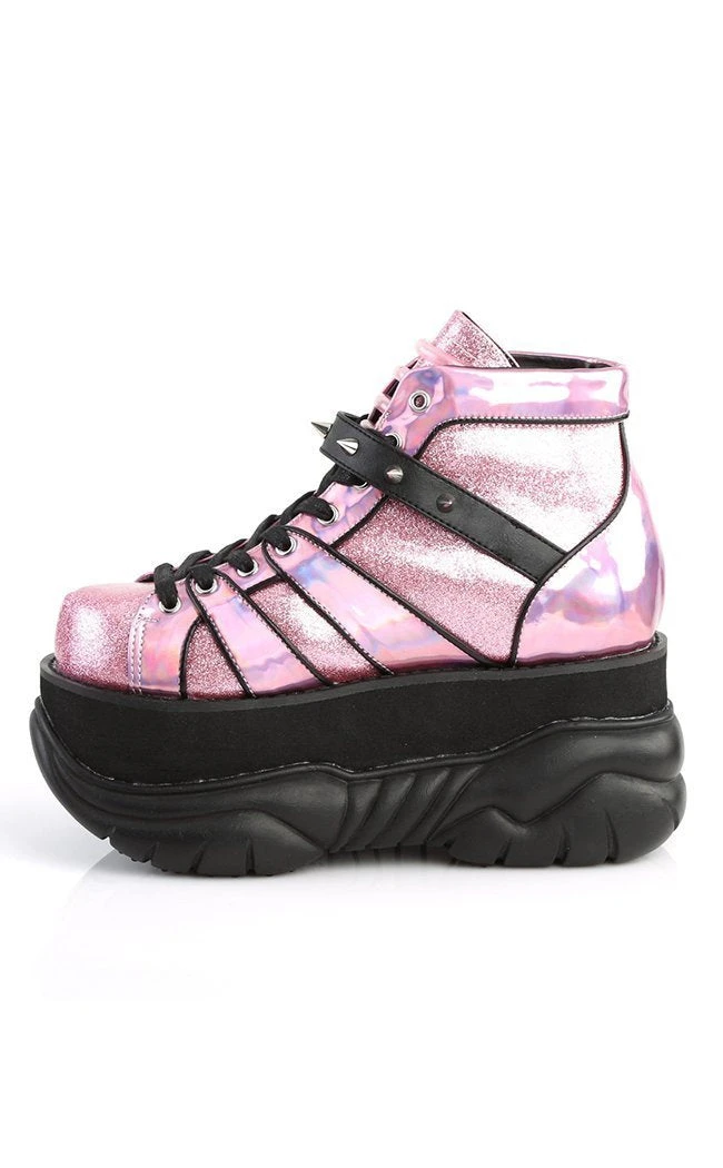 Demonia NEPTUNE-100 Pink Holographic Platform Sneaker Ankle Boots 5 Demonia NEPTUNE-100 Pink Holographic Platform Sneaker Ankle Boots
