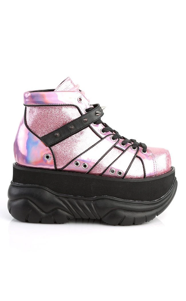 Demonia NEPTUNE-100 Pink Holographic Platform Sneaker Ankle Boots 7 Demonia NEPTUNE-100 Pink Holographic Platform Sneaker Ankle Boots