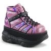 Demonia NEPTUNE-100 Pink Holographic Platform Sneaker Ankle Boots