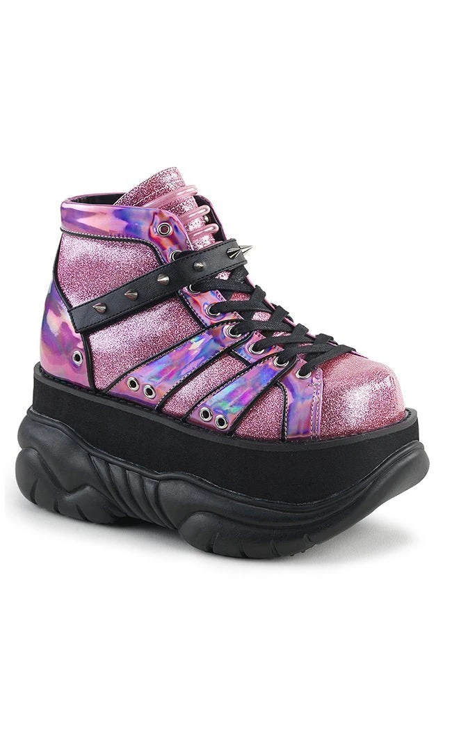 Demonia NEPTUNE-100 Pink Holographic Platform Sneaker Ankle Boots 3 Demonia NEPTUNE-100 Pink Holographic Platform Sneaker Ankle Boots