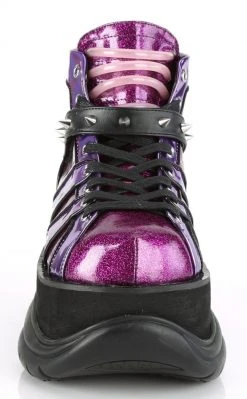 Demonia NEPTUNE-100 Purple Holographic Platform Sneaker Ankle Boots