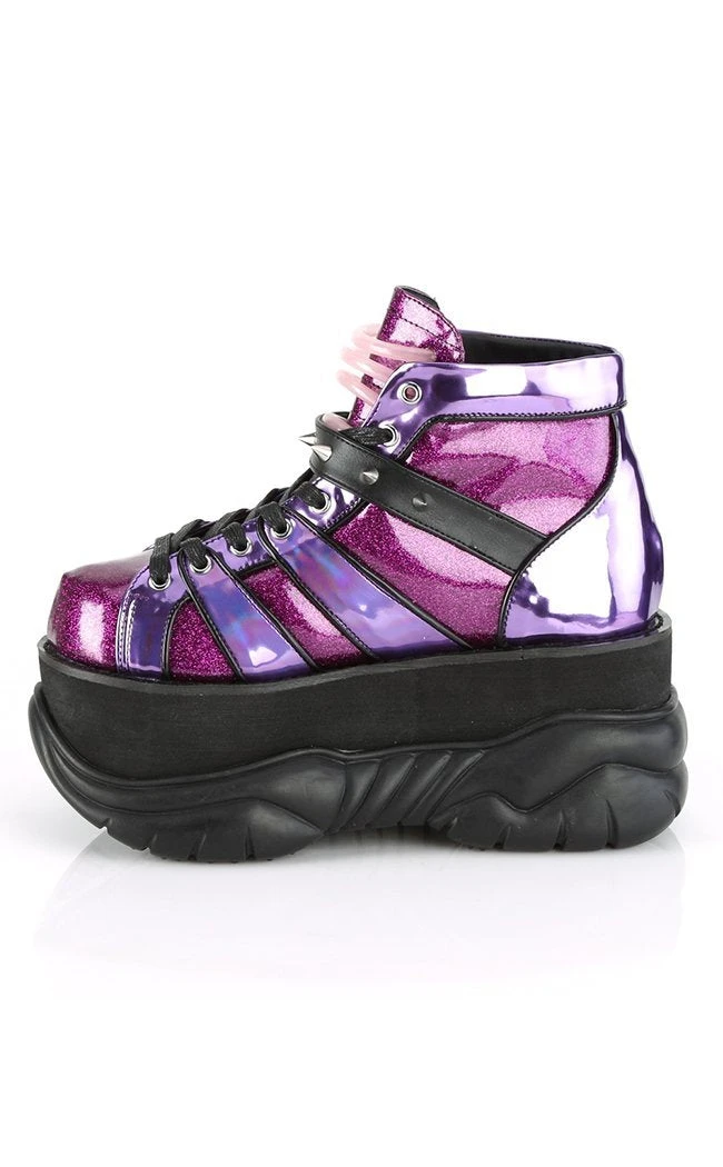 Demonia NEPTUNE-100 Purple Holographic Platform Sneaker Ankle Boots 5 Demonia NEPTUNE-100 Purple Holographic Platform Sneaker Ankle Boots