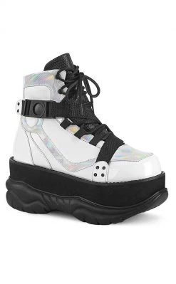 Demonia NEPTUNE-181 White Vegan Leather Platform Boots