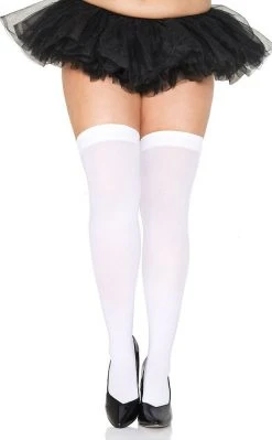 Music Legs Clothing Not So Basic Thigh High Stockings White