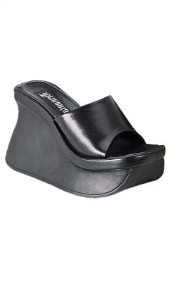 Demonia PACE-01 Black Vegan Leather Slide Sandals (Au Stock) Shoes