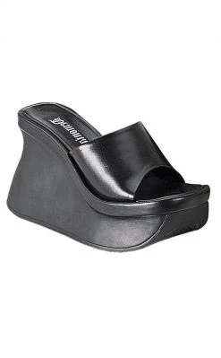 Demonia PACE-01 Black Vegan Leather Slide Sandals Shoes