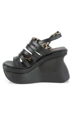 Demonia PACE-33 Black Vegan Leather Wedge Sandals