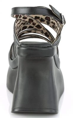 Demonia PACE-33 Black Vegan Leather Wedge Sandals