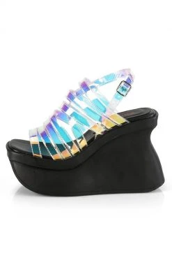 Demonia PACE-33 Transparent Holographic Vegan Wedge Sandals Shoes
