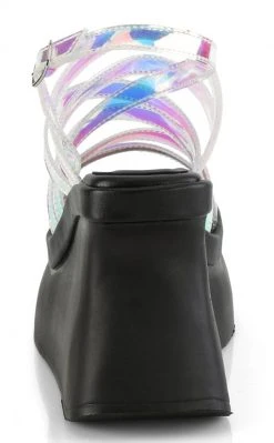 Demonia PACE-33 Transparent Holographic Vegan Wedge Sandals Shoes