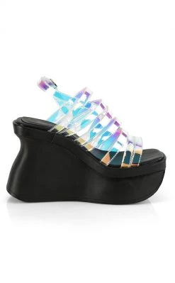 Demonia PACE-33 Transparent Holographic Vegan Wedge Sandals Shoes