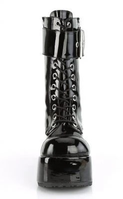 Demonia PETROL-150 Black Vegan Patent Combat Boots Shoes