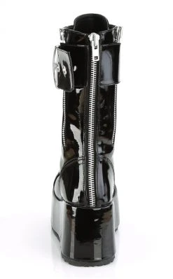 Demonia PETROL-150 Black Vegan Patent Combat Boots Shoes