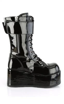 Demonia PETROL-150 Black Vegan Patent Combat Boots Shoes