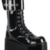 Demonia PETROL-150 Black Vegan Patent Combat Boots Shoes