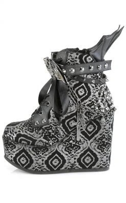 Demonia POISON-107 Black & Silver Faux Nubuck Ankle Boots Shoes