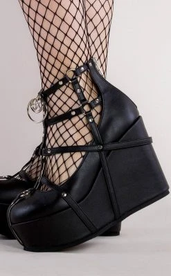 Demonia Shoes POISON-25-1 Black Vegan Leather Platform Wedges (AU Stock)