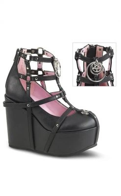 Demonia Shoes POISON-25-1 Black Vegan Leather Platform Wedges
