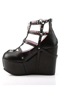 Demonia Shoes POISON-25-1 Black Vegan Leather Platform Wedges