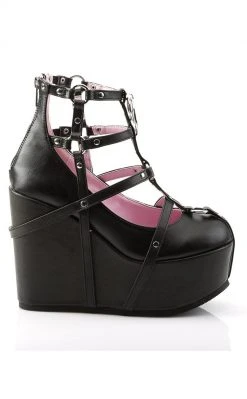 Demonia Shoes POISON-25-1 Black Vegan Leather Platform Wedges