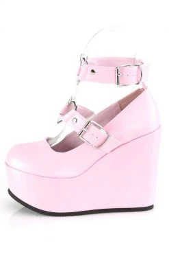 Demonia Shoes POISON-99-2 Baby Pink Vegan Leather Platform Mary Janes