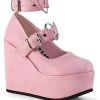 Demonia Shoes POISON-99-2 Baby Pink Vegan Leather Platform Mary Janes
