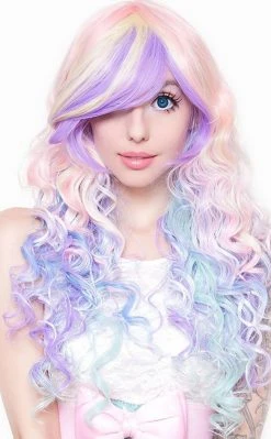 Rockstar Wigs Beauty Pastel Rainbow Rock Long Curly Wig