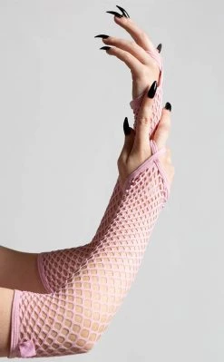 Killstar Accessories Possess Me Fishnet Gloves | Pastel Pink