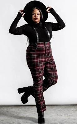 Killstar Clothing Prophet Of Doom Suspender Trousers | Blood Tartan