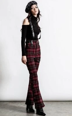 Killstar Clothing Prophet Of Doom Suspender Trousers | Blood Tartan