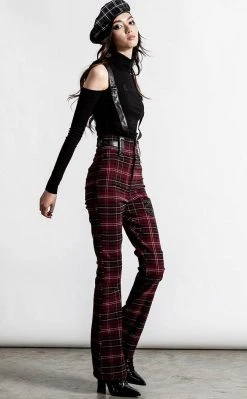 Killstar Clothing Prophet Of Doom Suspender Trousers | Blood Tartan