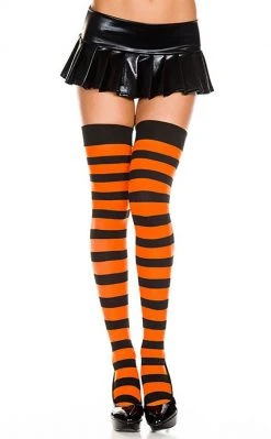 Music Legs Pumpkin Stripes | Thigh High Stockings Clothing